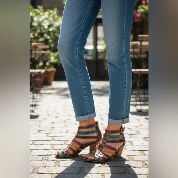 Spring Step Fresh Caged Strappy Heeled Leather Sandals - Picture 10 of 16